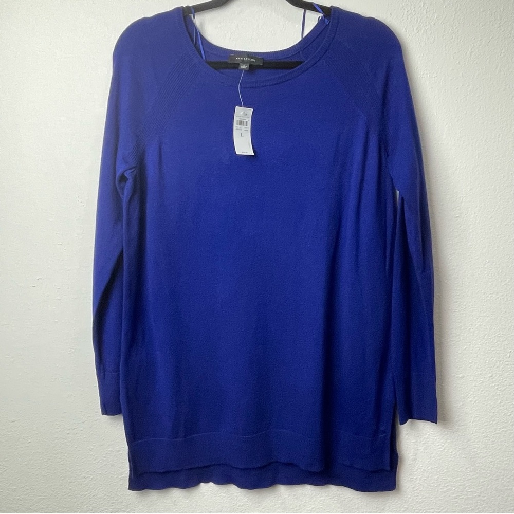Ann Taylor Women Sweater Large Wool Blend Layering Preppy Basic Lightweight Blue